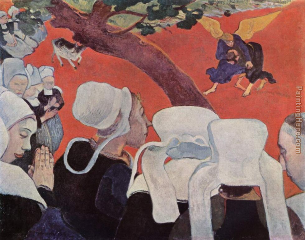 Jacobs fight with the angel painting - Paul Gauguin Jacobs fight with the angel art painting